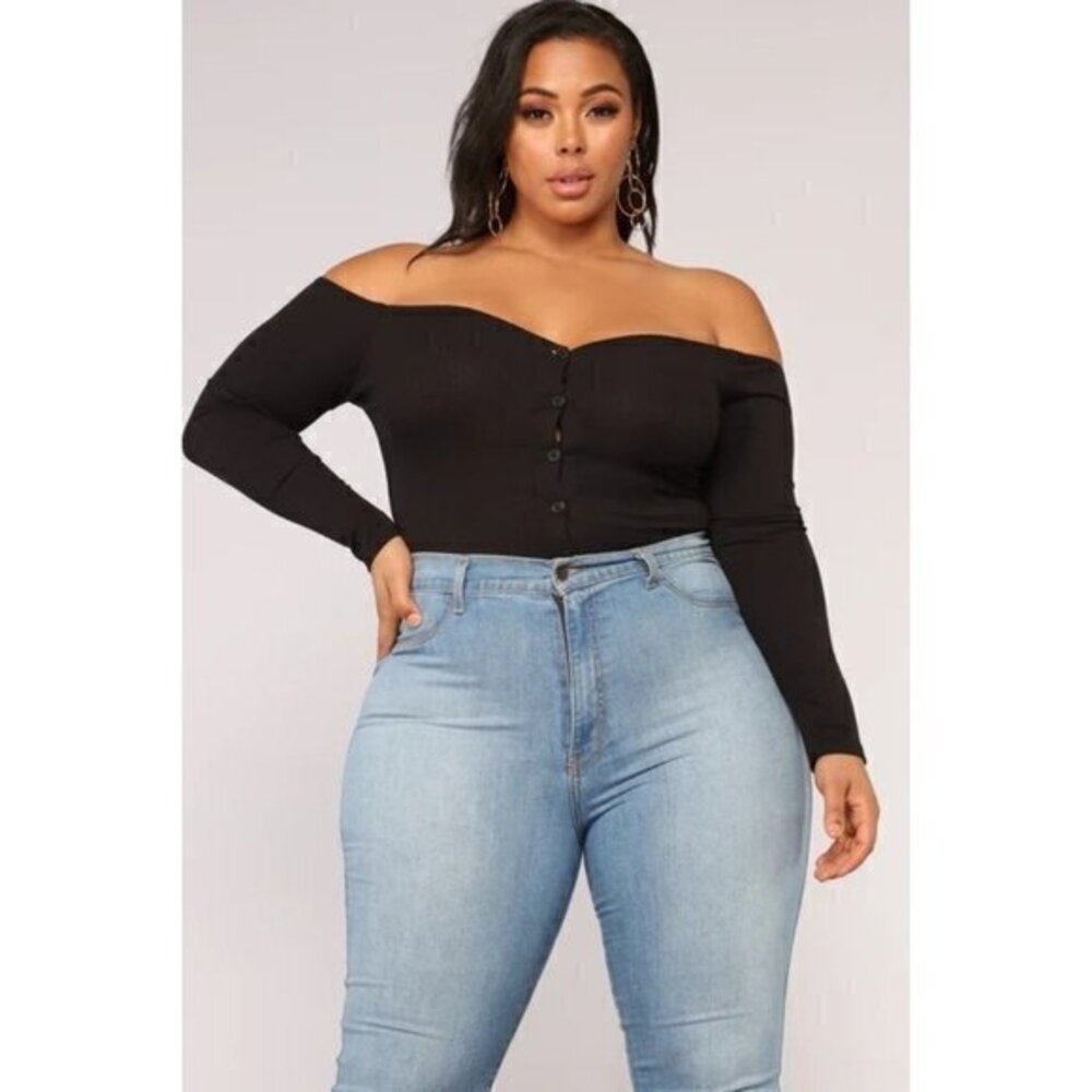 Fool In Love Off Shoulder Bodysuit Black‎ Size 2X RefFNB